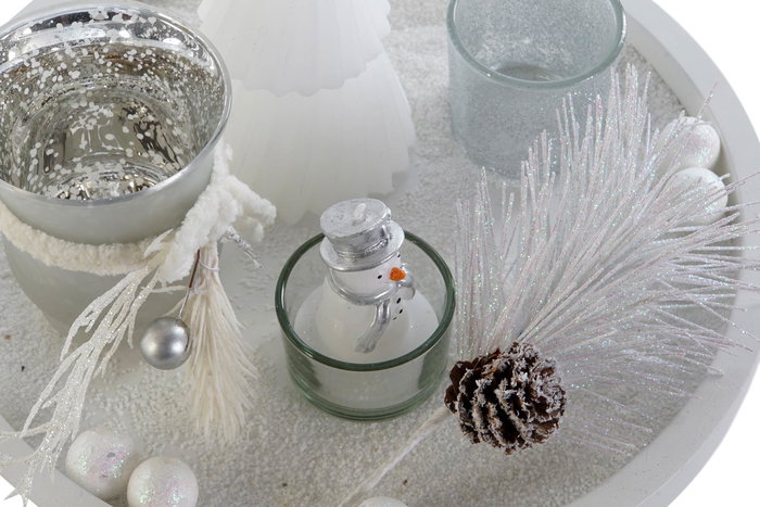 DKD Home Decor Portavelas Plateado Blanco Cristal y MDF Set de 6 piezas 27.5 x 2 x 27.5 cm