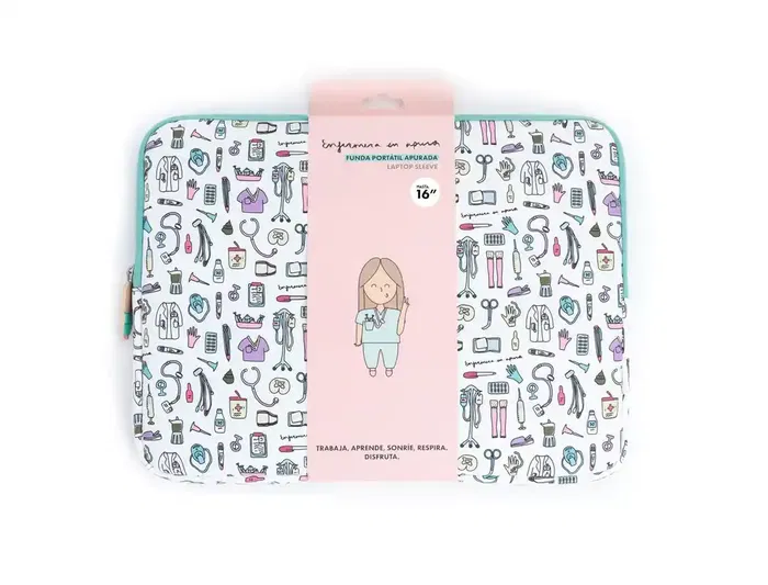 Wondee - Funda para Portátil hasta 16 Pulgadas, Diseño Temático Enfermera en Apuros, Acolchada y Ligera (226g), Universal para Diversas Marcas