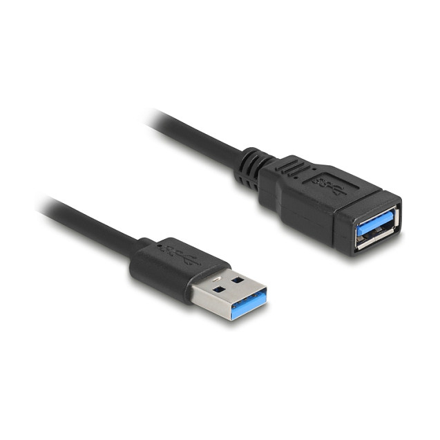 DeLOCK Cable USB Espiral Tipo A Macho a Tipo A Hembra 5 Gbps Negro