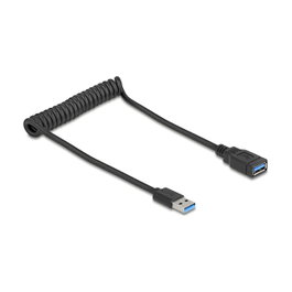DeLOCK Cable USB Espiral Tipo A Macho a Tipo A Hembra 5 Gbps Negro