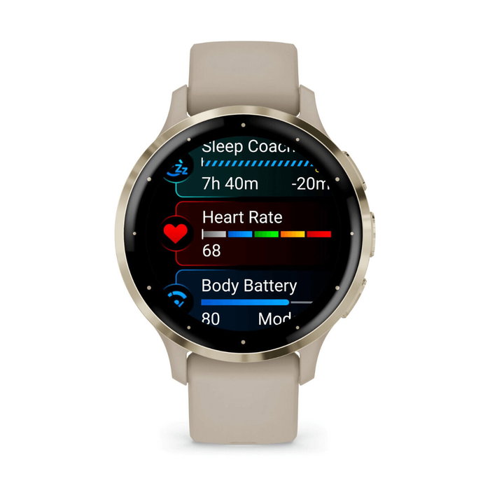 Garmin Reloj Inteligente Venu 3S Beige 010-02785-02 - Wearable con GPS, Monitor de Salud y Notificaciones