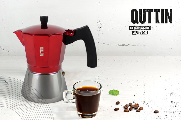 Inde Cafetera 9 Servicios Inducción Acero Inoxidable Aluminio Roja 19 cm Largo x 11.7 cm Ancho x 20.9 cm Alto (6 Unidades)