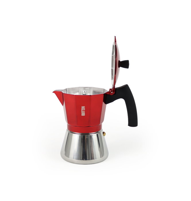 Inde Cafetera 9 Servicios Inducción Acero Inoxidable Aluminio Roja 19 cm Largo x 11.7 cm Ancho x 20.9 cm Alto (6 Unidades)