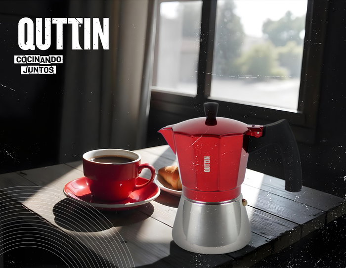 Inde Cafetera 9 Servicios Inducción Acero Inoxidable Aluminio Roja 19 cm Largo x 11.7 cm Ancho x 20.9 cm Alto (6 Unidades)