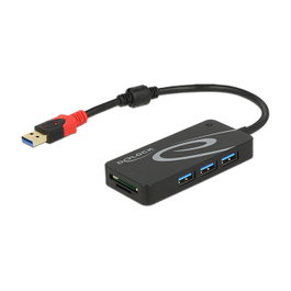 DeLOCK Hub USB 3.2 Gen 1 con 3 puertos Tipo-A y lector de tarjetas