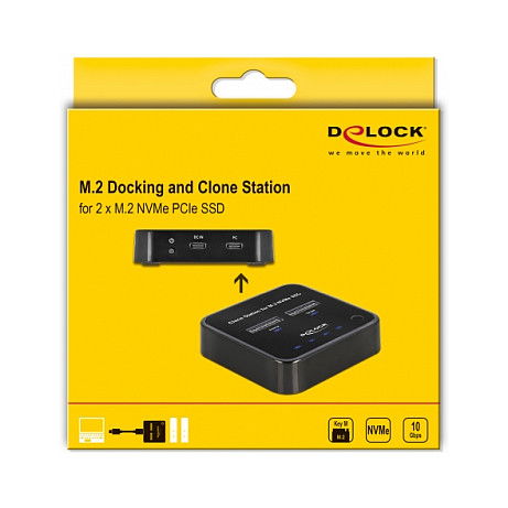 DeLOCK Estación de Acoplamiento M.2 para 2 NVMe PCIe SSD con Función Clonación, USB 3.2 Gen 2 Tipo C 10 Gbit/s, Plug and Play, Color Negro