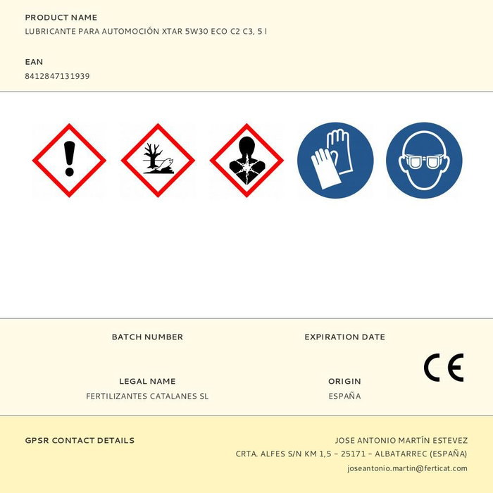 Cepsa Xtar 5w30 eco c2 c3 Lubricante Automoción Sintético, 5 L