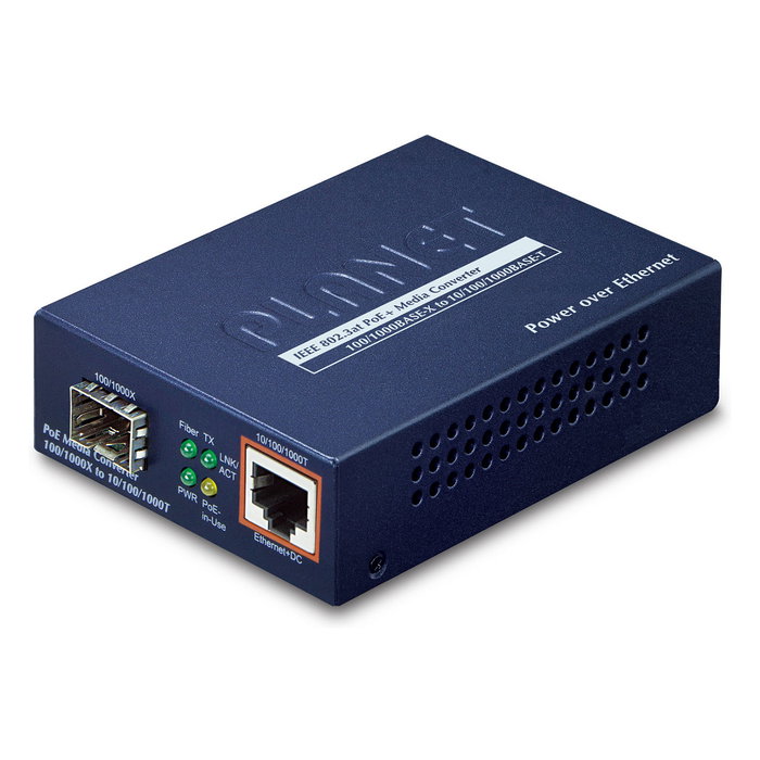 Planet GTP-805A Convertidor de medios 10/100/1000Base-T a 1000Base-X SFP con PoE+
