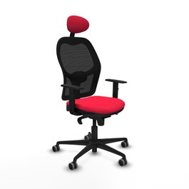 PIQUERAS Y CRESPO Silla de oficina Jorquera con mecanismo Sincro, Tela Rojo y Malla Negro
