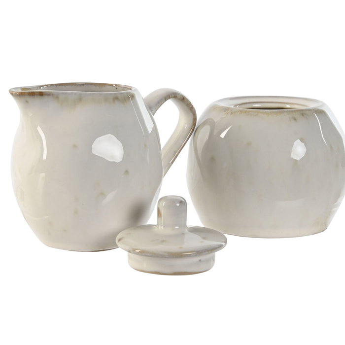 DKD Home Decor Azucarero Moderno de Gres Blanco, Set de 2 Piezas