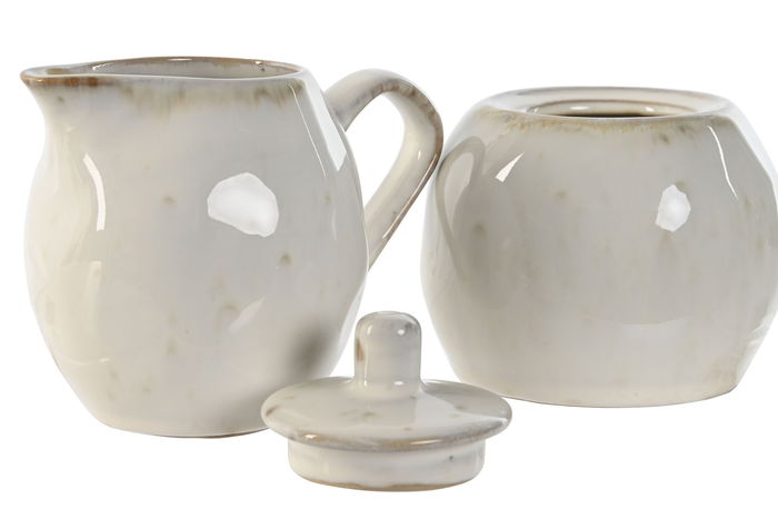 DKD Home Decor Azucarero Moderno de Gres Blanco, Set de 2 Piezas con 350ml de Capacidad, Apto para Microondas y Lavavajillas