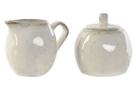 DKD Home Decor Azucarero Moderno de Gres Blanco, Set de 2 Piezas con 350ml de Capacidad, Apto para Microondas y Lavavajillas