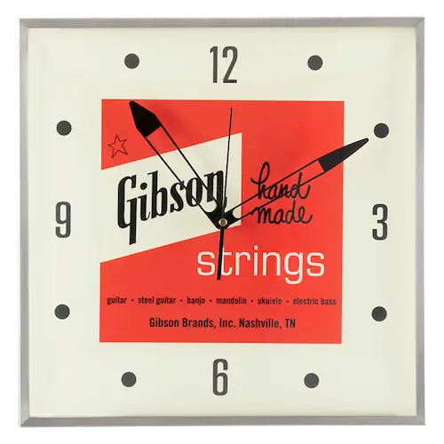 Gibson Reloj de Pared Vintage Iluminado, Hecho a Mano con Cuerdas Auténticas