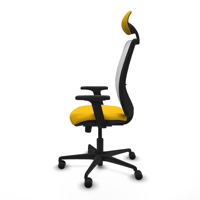 Silla de oficina Zulema con mecanismo Sincro tapizada con Tela color Amarillo y malla color Blanco. Equipada con lumbar 1D, Brazos 2D, Cabecero Fijo y Ruedas 65mm nailon Silla de oficina Zulema con mecanismo Sincro tapizada con Tela color Amarillo y malla color Blanco. Equipada con lumbar 1D, Brazos 2D, Cabecero Fijo y Ruedas 65mm nailon