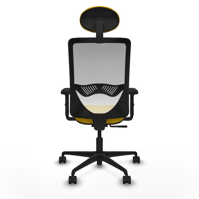 Silla de oficina Zulema con mecanismo Sincro tapizada con Tela color Amarillo y malla color Blanco. Equipada con lumbar 1D, Brazos 2D, Cabecero Fijo y Ruedas 65mm nailon Silla de oficina Zulema con mecanismo Sincro tapizada con Tela color Amarillo y malla color Blanco. Equipada con lumbar 1D, Brazos 2D, Cabecero Fijo y Ruedas 65mm nailon