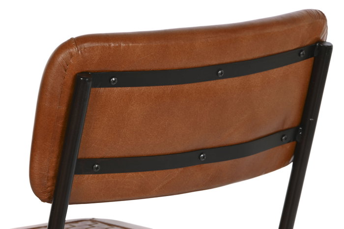 DKD Home Decor Silla de Piel y Hierro Marrón