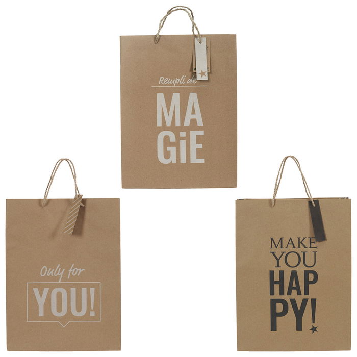 Party Time Bolsa de Regalo Kraft 28x12x37 cm Modelos Magie, You, Happy
