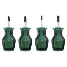 Bosch BOS4053423301748 Juego de 4 Destornilladores Cortos Compactos (Punta Magnética)