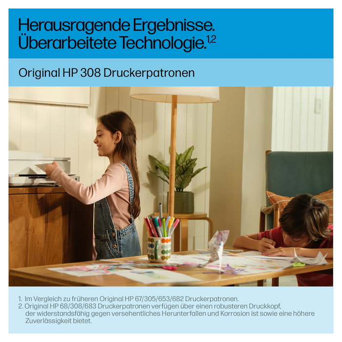 HP Cartucho de Tinta Original 308 Negra, Tinta a Base de Pigmentos, Rendimiento Estándar