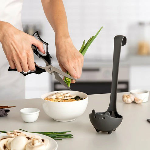 OTOTO Katie Cucharón de Sopa Negro de Plástico con Mango Antideslizante, 271.7mm, Libre de BPA y Apto para Lavavajillas