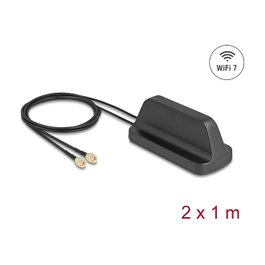 DeLOCK Antena WiFi 7 Omnidireccional 2x RP-SMA con Cable de 1 m, IP67, Negro
