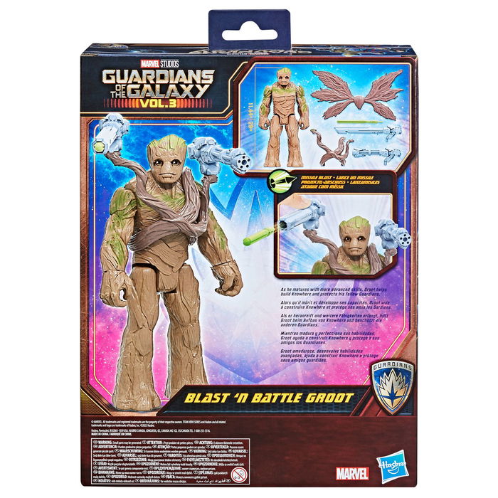 Hasbro Marvel Figura de Acción Blast N' Battle Groot Guardianes de la Galaxia con Accesorios Removibles y Lanzadores para Niños