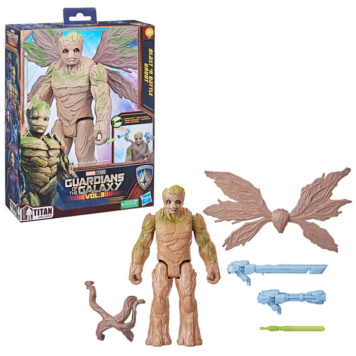 Hasbro Marvel Figura de Acción Blast N' Battle Groot Guardianes de la Galaxia con Accesorios Removibles y Lanzadores para Niños