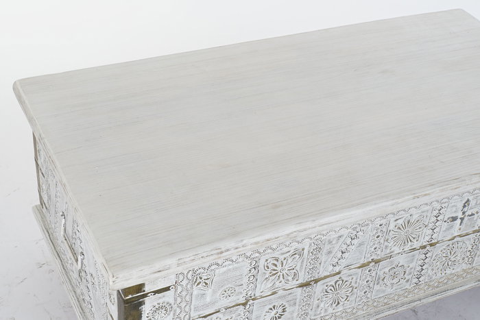 DKD Home Decor Mesa de Centro Mango y Metal Decapé Blanco y Dorado