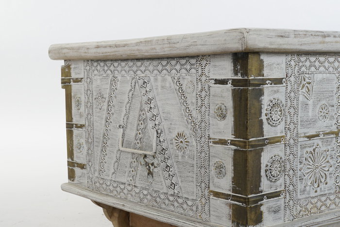 DKD Home Decor Mesa de Centro Mango y Metal Decapé Blanco y Dorado