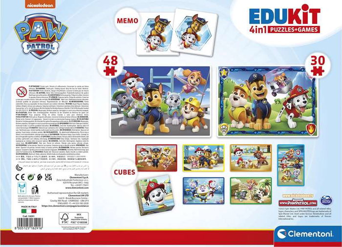 Clementoni Puzzle Edukit 4 en 1 Paw Patrol Rompecabezas para Niños +3 Años