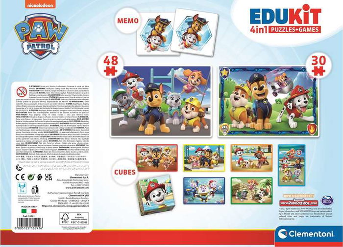 Clementoni Puzzle Edukit 4 en 1 Paw Patrol Rompecabezas para Niños +3 Años