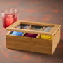 Day Caja para Bolsitas de Té con 6 Compartimentos Separadores de Bambú y Tapa de Vidrio - 21x16x7.5 cm