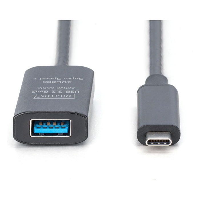 Digitus Cable de Extensión USB-C a USB-A 3.2 Gen 2 (10 Gbps), 5 Metros, Negro