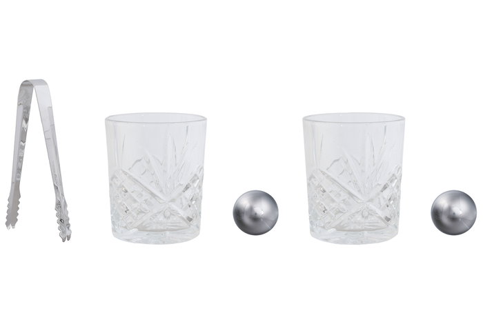 DKD Home Decor Set de 4 Vasos Whisky Cristal y Bambú Natural 20 x 9 x 25 cm