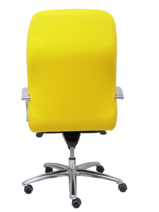 Sillón Caudete con mecanismo Basculante avanzado tapizada con Tela color Amarillo. Equipado con Base aluminio, Brazos fijos y Ruedas de parqué