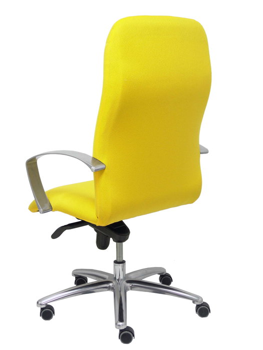 Sillón Caudete con mecanismo Basculante avanzado tapizada con Tela color Amarillo. Equipado con Base aluminio, Brazos fijos y Ruedas de parqué