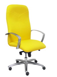 Sillón Caudete con mecanismo Basculante avanzado tapizada con Tela color Amarillo. Equipado con Base aluminio, Brazos fijos y Ruedas de parqué