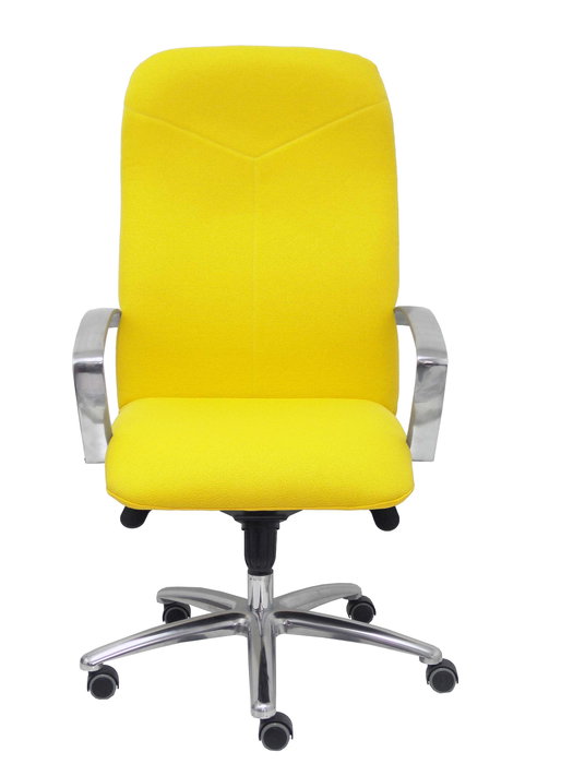 Sillón Caudete con mecanismo Basculante avanzado tapizada con Tela color Amarillo. Equipado con Base aluminio, Brazos fijos y Ruedas de parqué