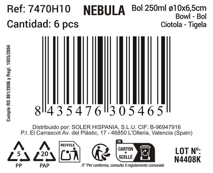 La Mediterranea Bol 250ml Ø10.2x6.5cm Nebula Md (24 Unidades)