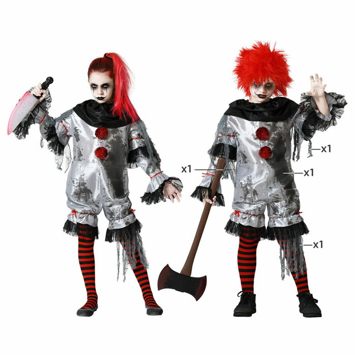 Disfraz Payasa Macabra Gris Niña 7-9 Años Halloween Mono Botones Rojos