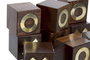 DKD Home Decor Juego Tic Tac Toe Colonial Marron Oscuro Dorado 18 x 18 x 3.5 cm Set de 2 Piezas Sheesham y Laton Hecho a Mano