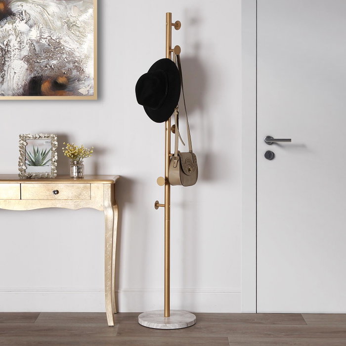 Versa Perchero Dorado en Madera MDF y PVC con Acabado de Mármol Blanco - 0.3x0.2x0.3 cm