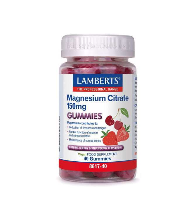 LAMBERTS Citrato de Magnesio 150mg 40 Gummies Cereza Fresa LAMBERTS Citrato de Magnesio 150mg 40 Gummies Cereza Fresa