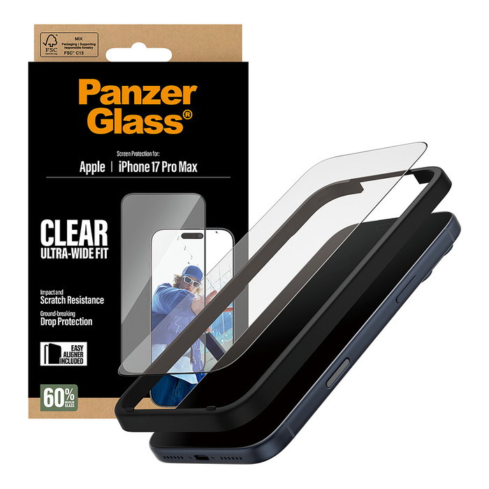 PanzerGlass Protector de pantalla iPhone 17 Pro Max Ultra-Wide Fit con EasyAligner