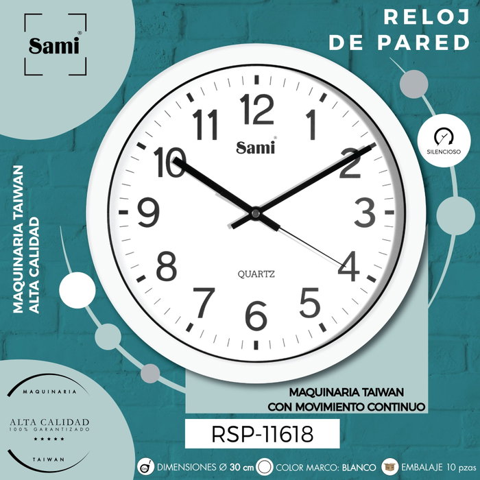 SAMI Reloj de pared Sami Red 30cm blanco SAMI Reloj de pared Sami Red 30cm blanco