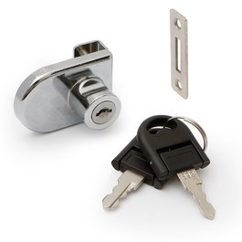 HERRAJES ALK Cerradura Bombillo Cristal 38X54 D21X18 Cromo con Llave Funda Negra Articulada