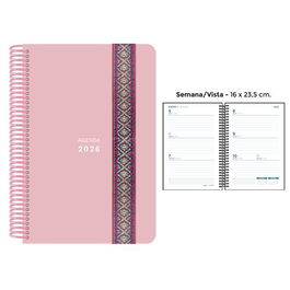 Agenda Anual (2026) Senfort Pastel Espiral Tapa Pp Con Goma Decorada 160X235 S/V Rosa