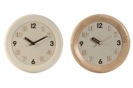 DKD Home Decor Reloj de Pared Scandi Natural Beige Madera 30 x 30 cm (2 Unidades)