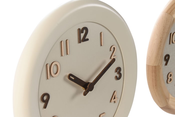 DKD Home Decor Reloj de Pared Scandi Natural Beige Madera 30 x 30 cm (2 Unidades)