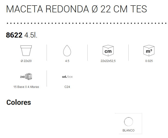 Plastiken Maceta Serie Tes Redonda 22 cm Blanco